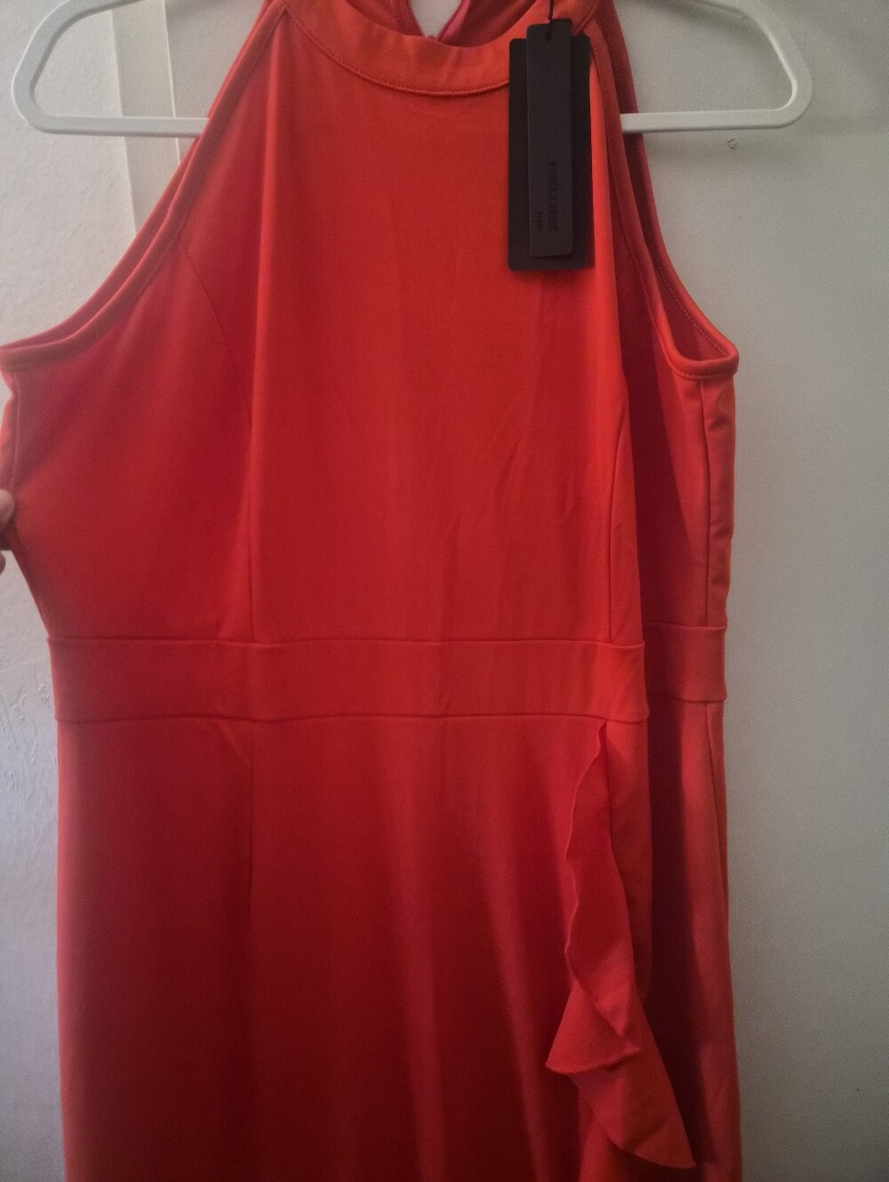 Red Halter Ruffle Maxi Dress - Picture 3 of 4